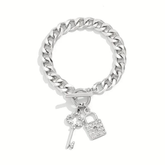 Lock & Key Diamond Cuban Chain Bracelet - Picture 3 of 5
